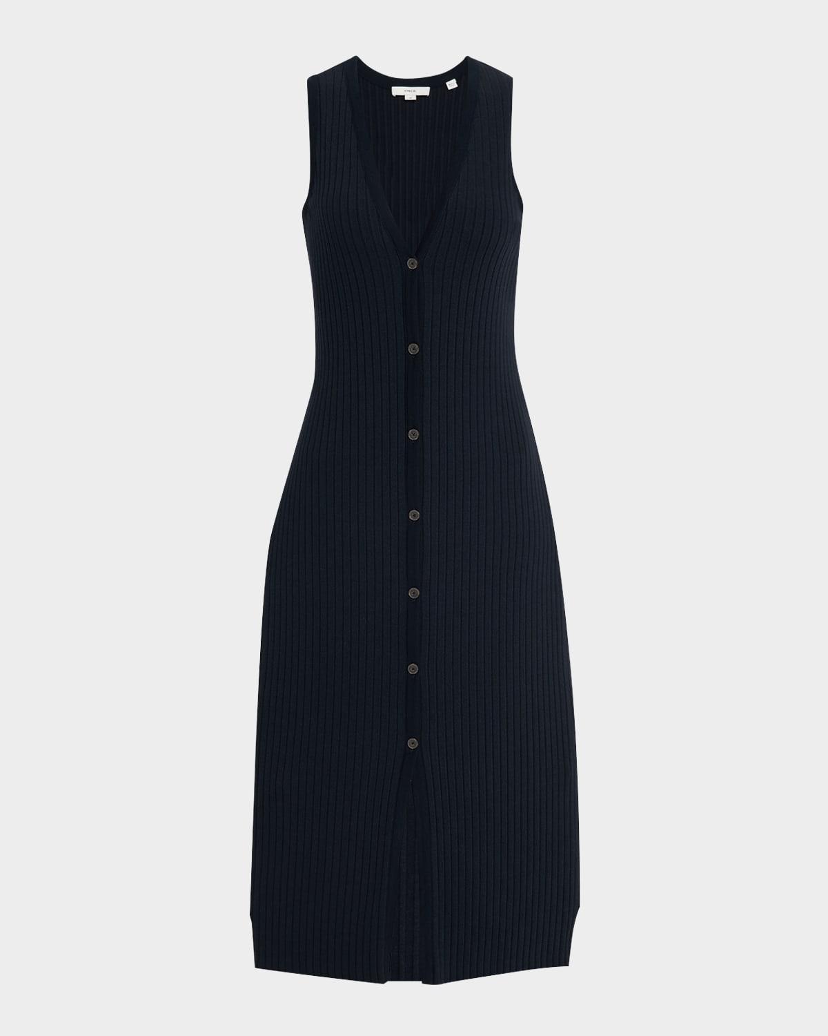 sleeveless ribbed button-front dress