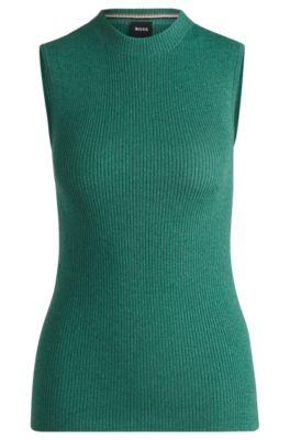 sleeveless ribbed top with sparkle effect- light green women's clothing