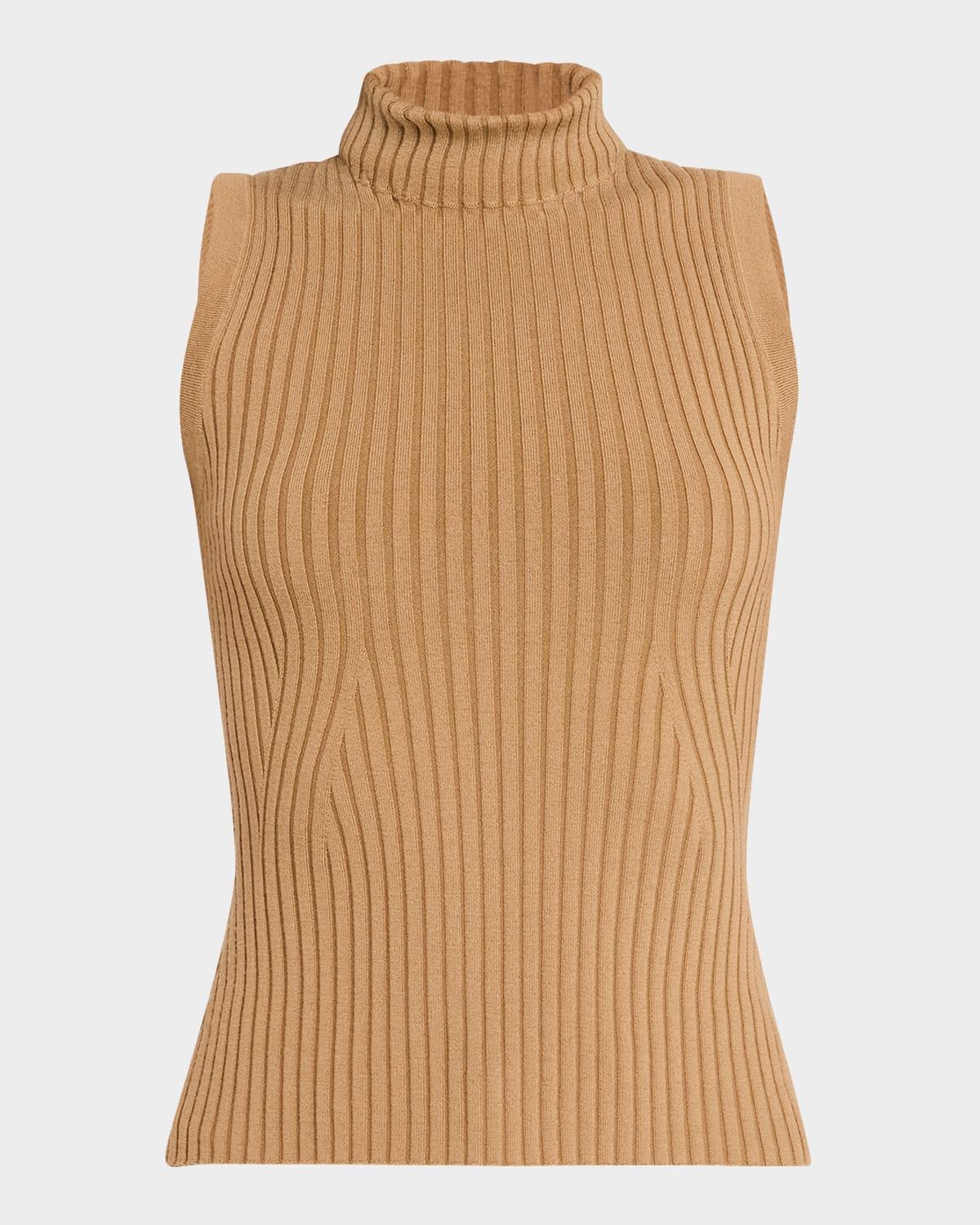 sleeveless ribbed turtleneck sweater