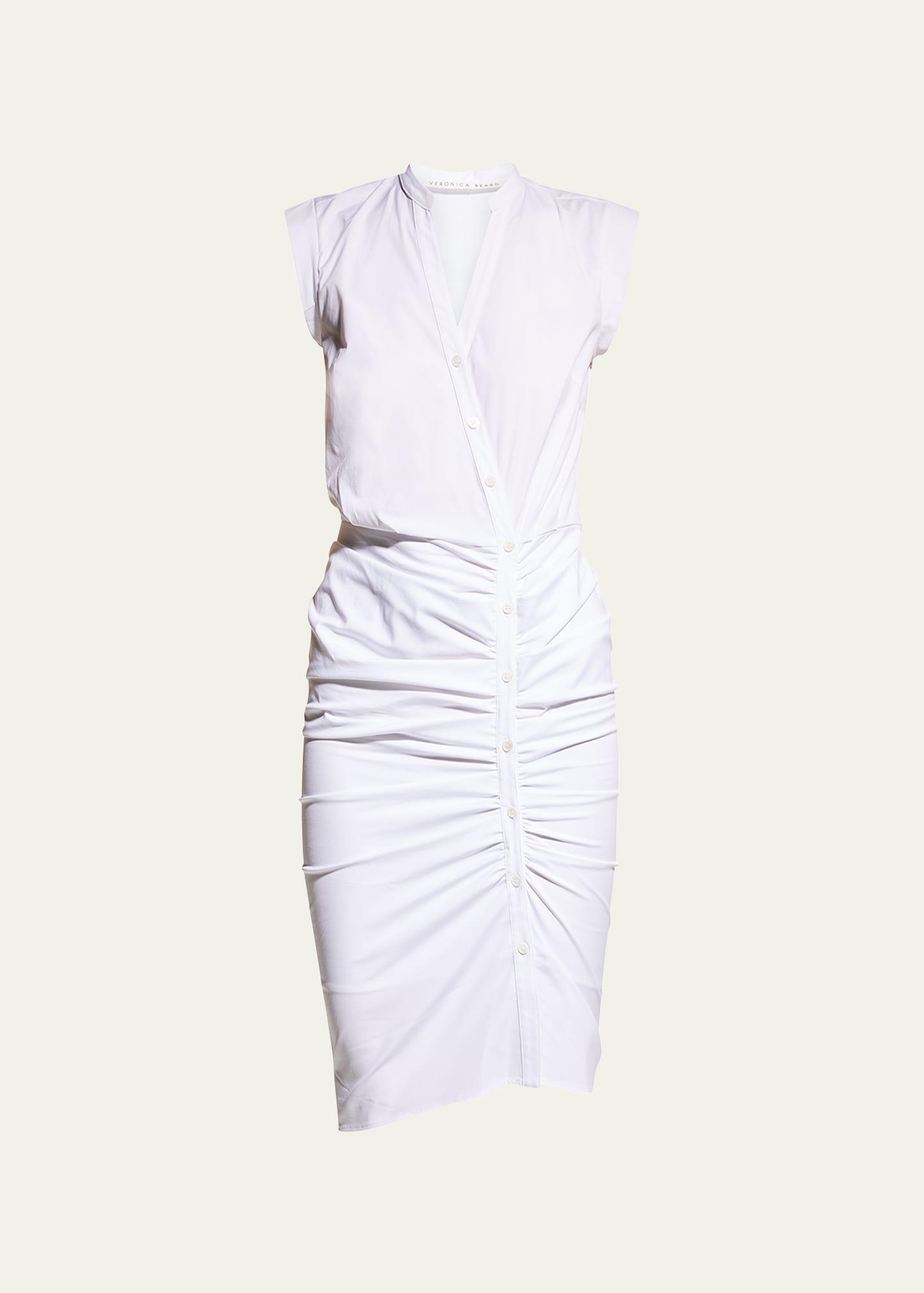 sleeveless ruched poplin shirtdress