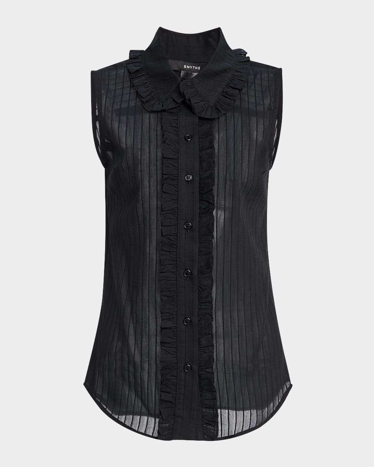 sleeveless ruffle-trim shirt