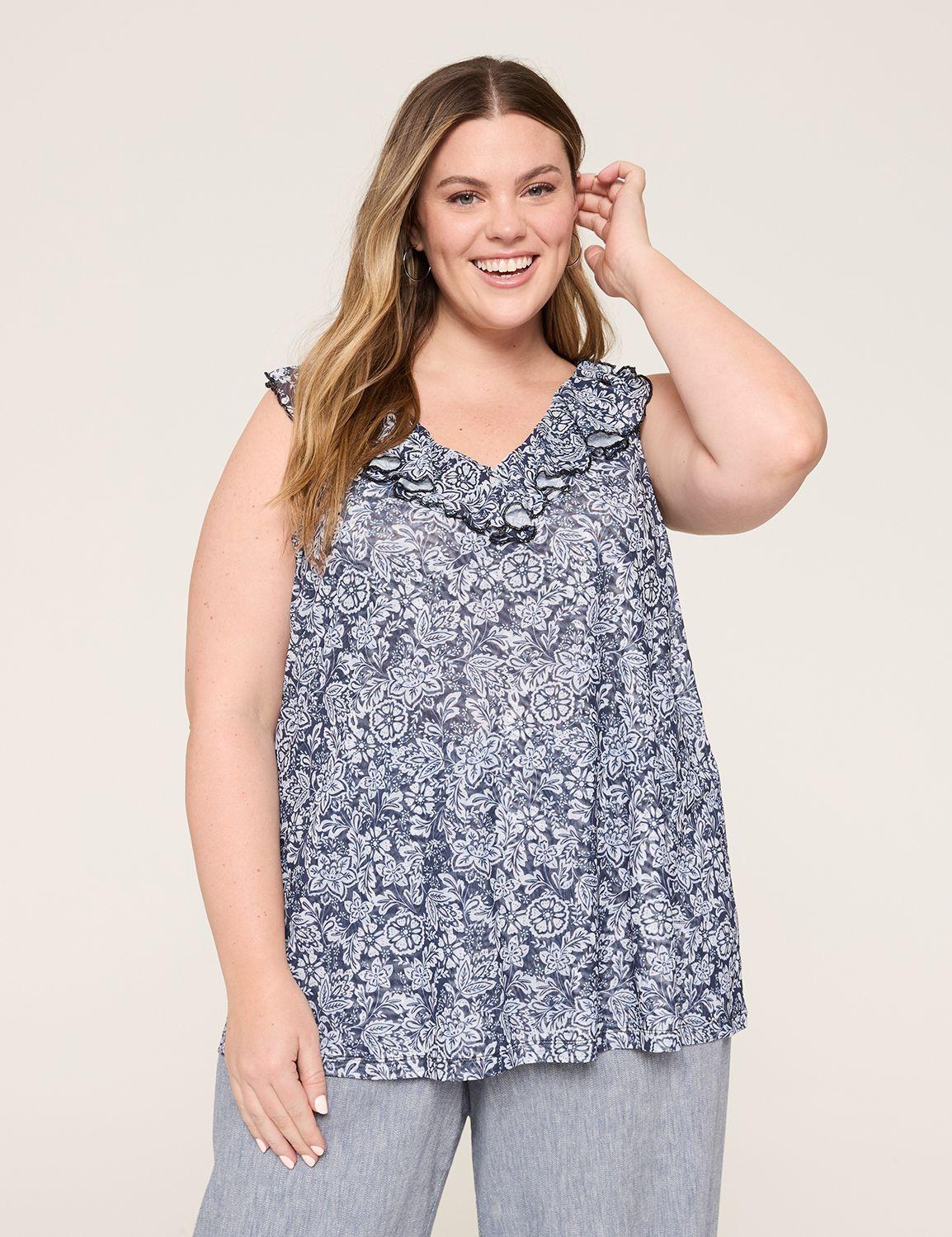 sleeveless ruffle v-neck mesh top