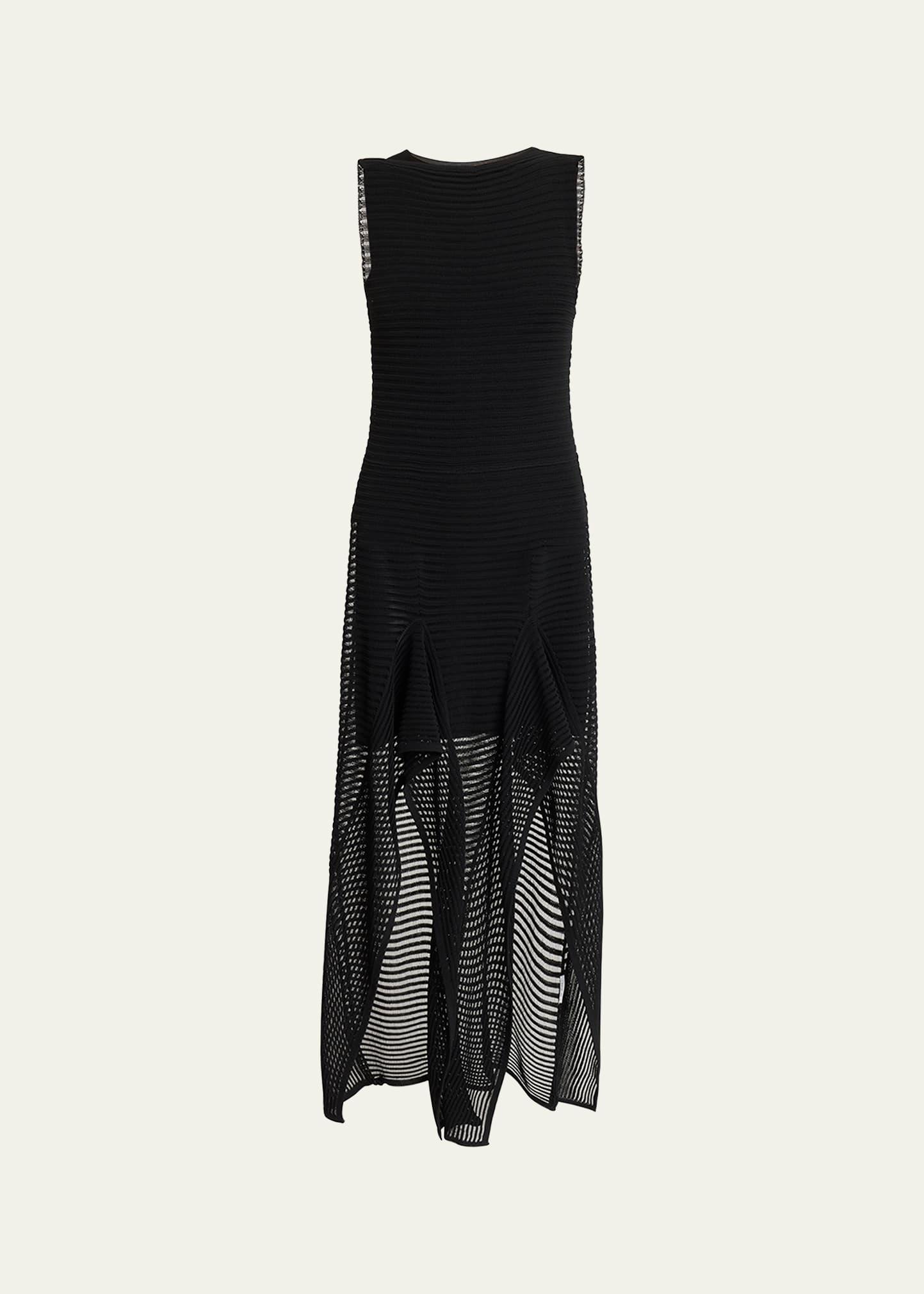 sleeveless ruffled ladder knit maxi dress