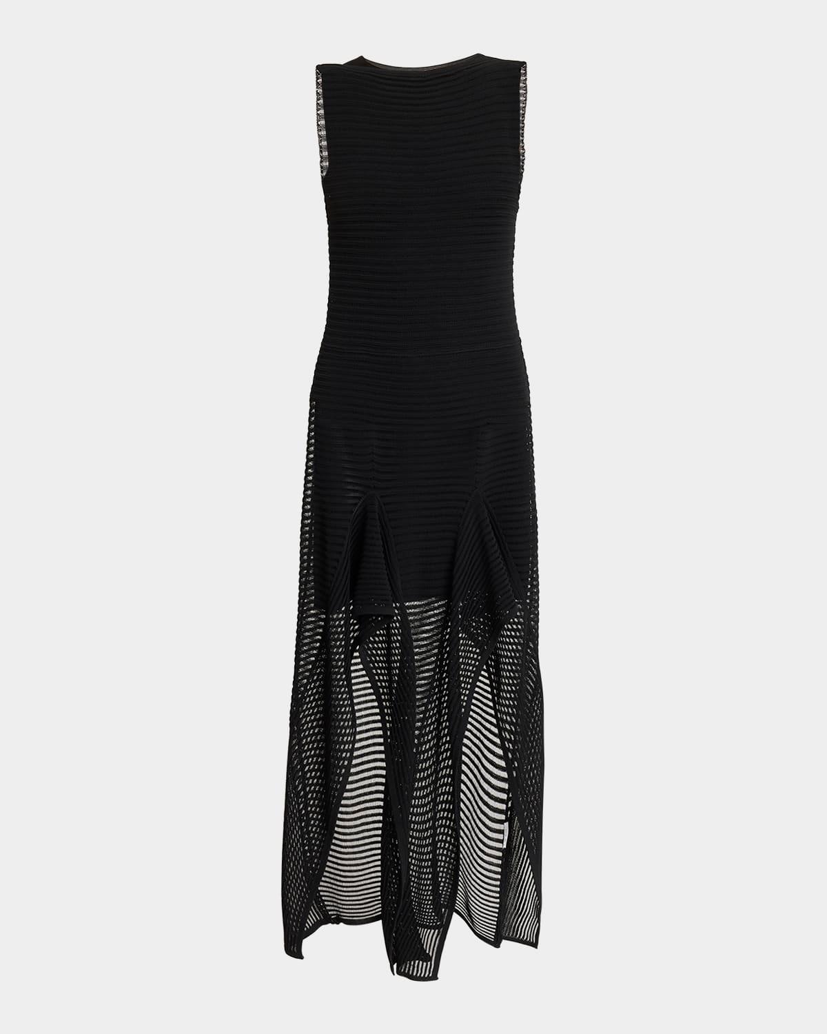 sleeveless ruffled ladder knit maxi dress