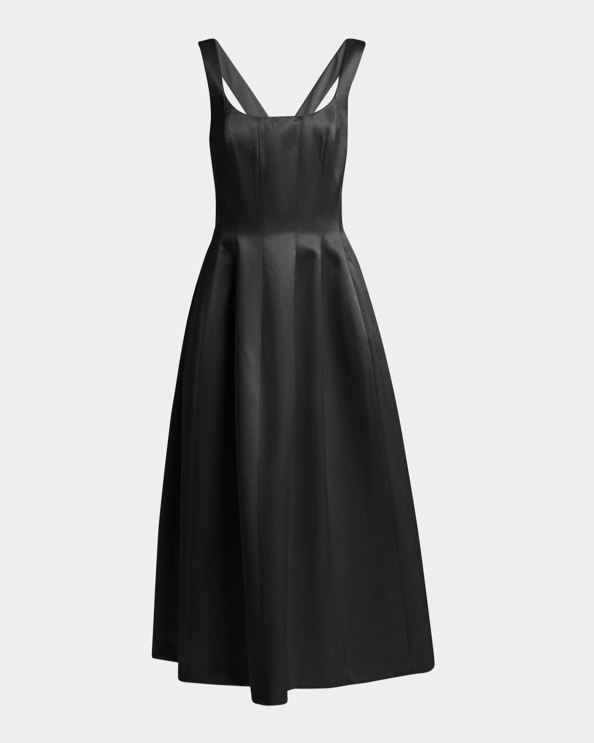 sleeveless satin fit-&-flare midi dress