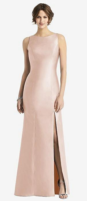 sleeveless satin trumpet gown with bow at open-back