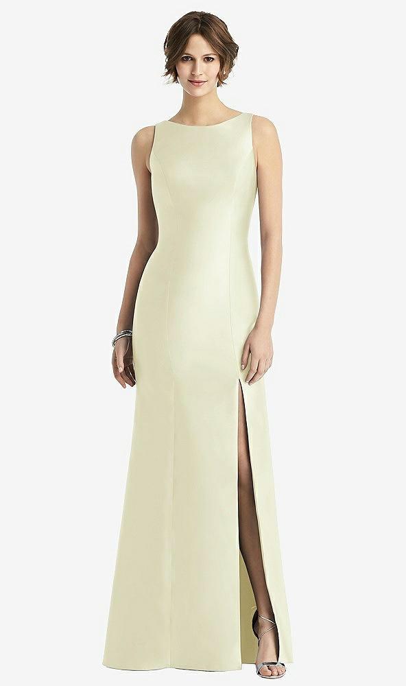 sleeveless satin trumpet gown with bow at open-back