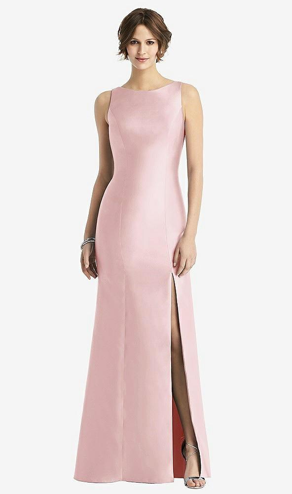 sleeveless satin trumpet gown with bow at open-back