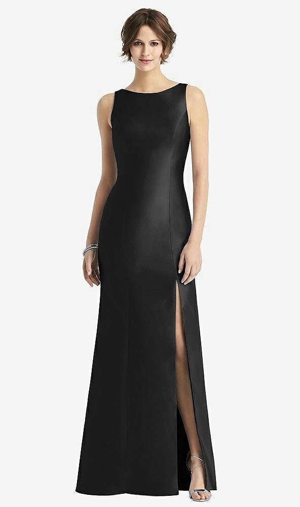 sleeveless satin trumpet gown with bow at open-back