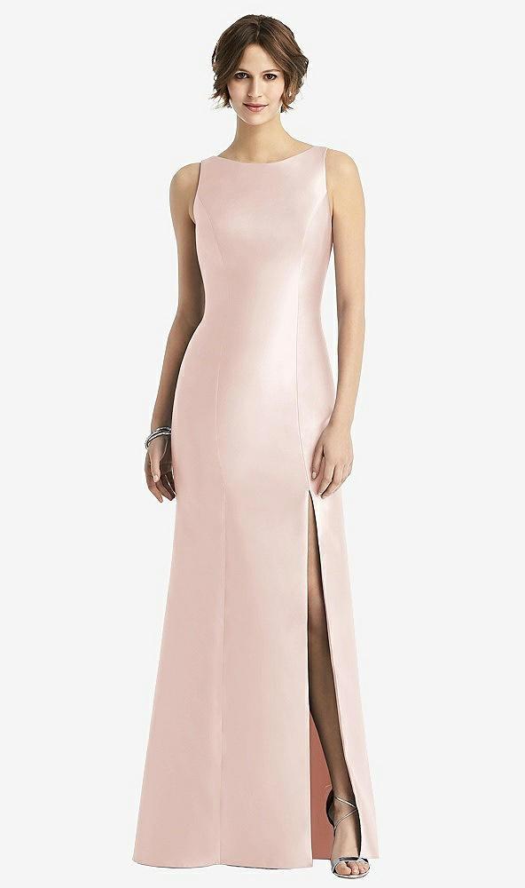 sleeveless satin trumpet gown with bow at open-back