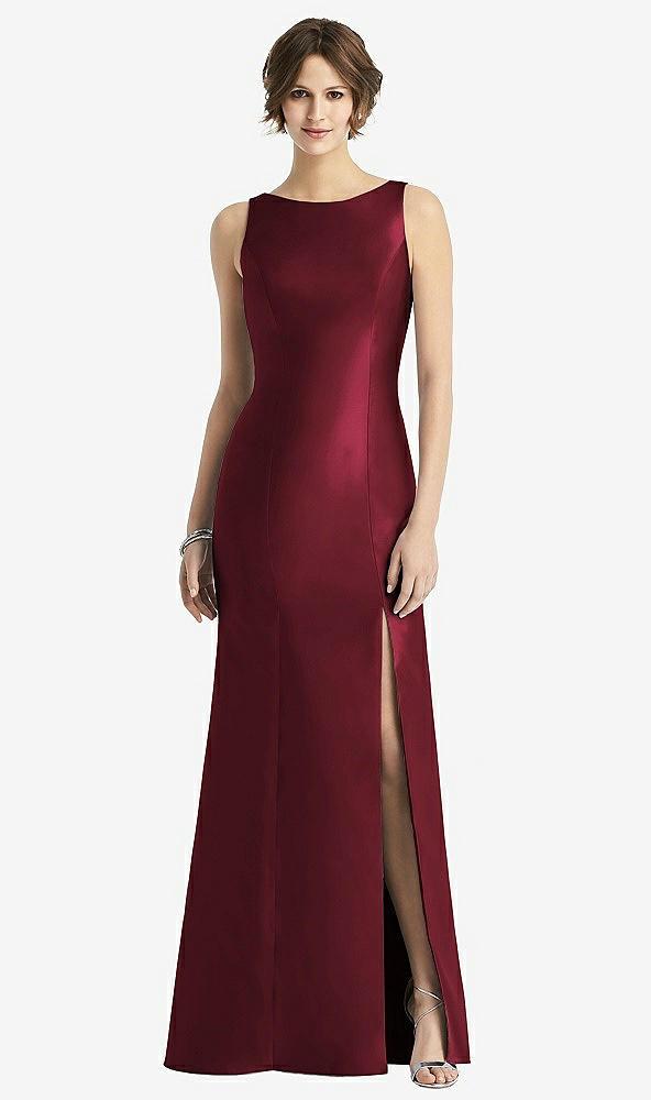 sleeveless satin trumpet gown with bow at open-back