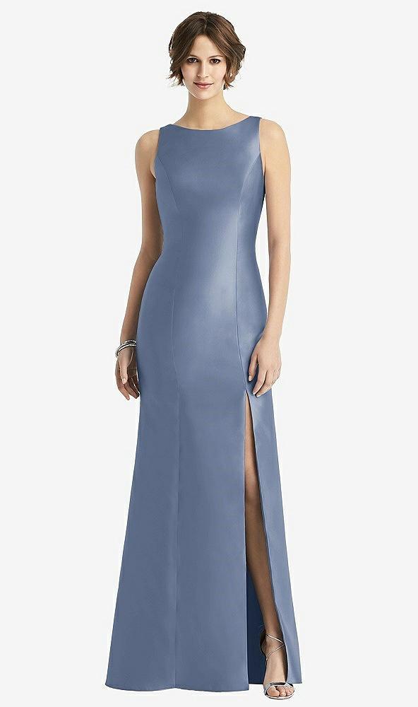 sleeveless satin trumpet gown with bow at open-back
