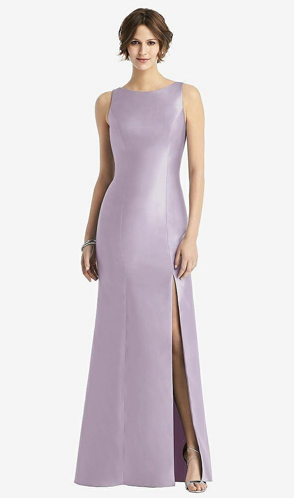 sleeveless satin trumpet gown with bow at open-back