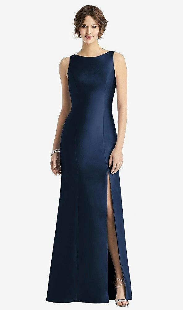 sleeveless satin trumpet gown with bow at open-back