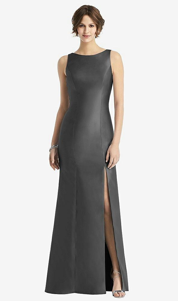sleeveless satin trumpet gown with bow at open-back