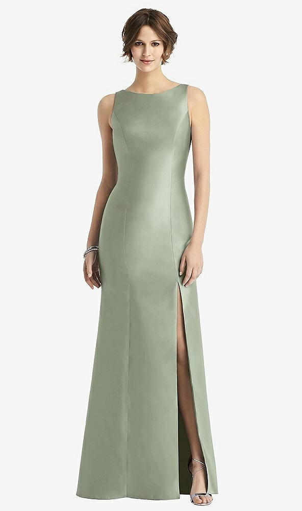 sleeveless satin trumpet gown with bow at open-back