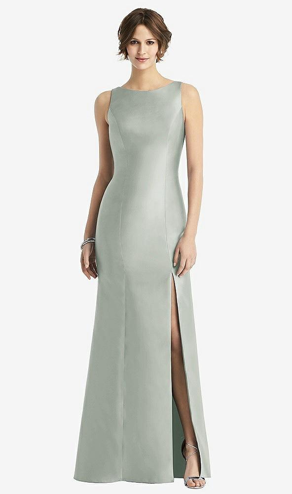 sleeveless satin trumpet gown with bow at open-back