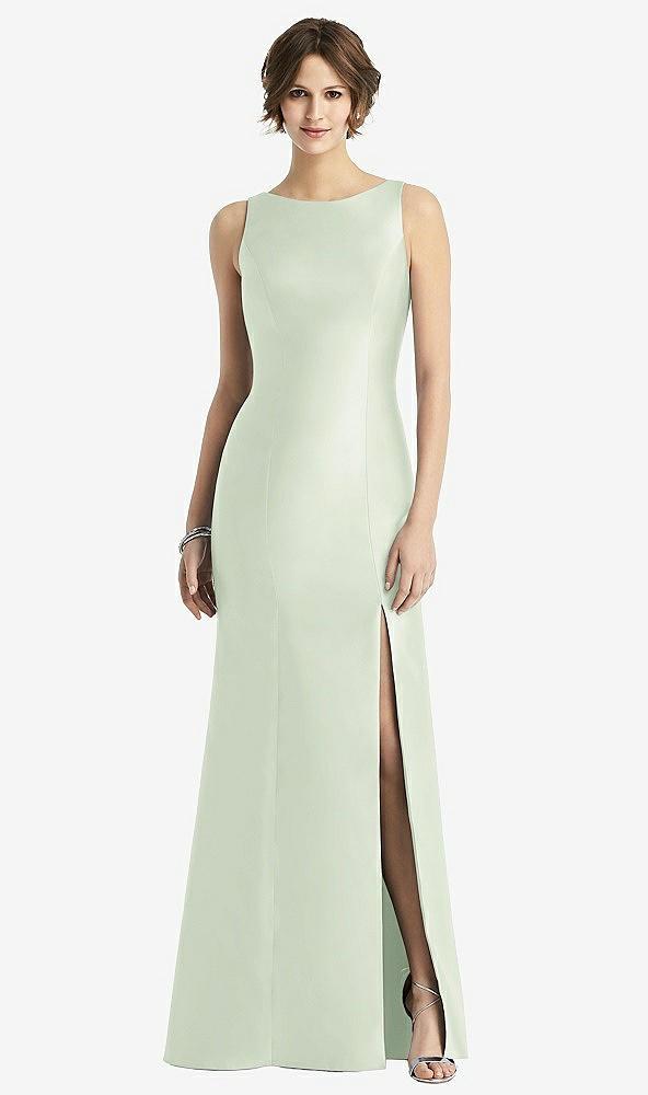 sleeveless satin trumpet gown with bow at open-back