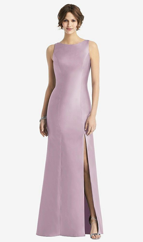 sleeveless satin trumpet gown with bow at open-back