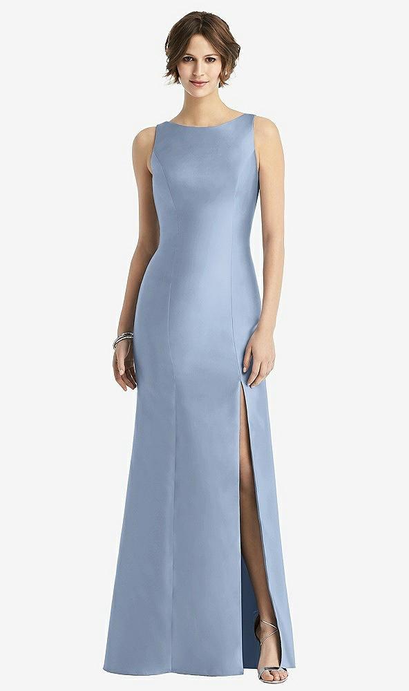 sleeveless satin trumpet gown with bow at open-back