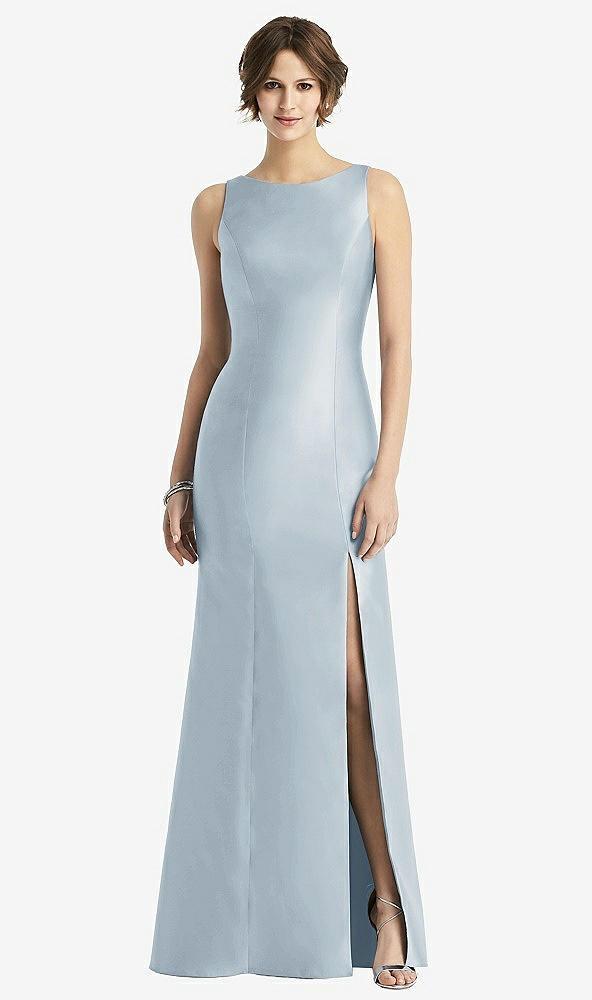 sleeveless satin trumpet gown with bow at open-back