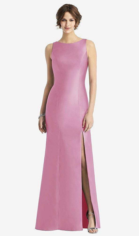 sleeveless satin trumpet gown with bow at open-back