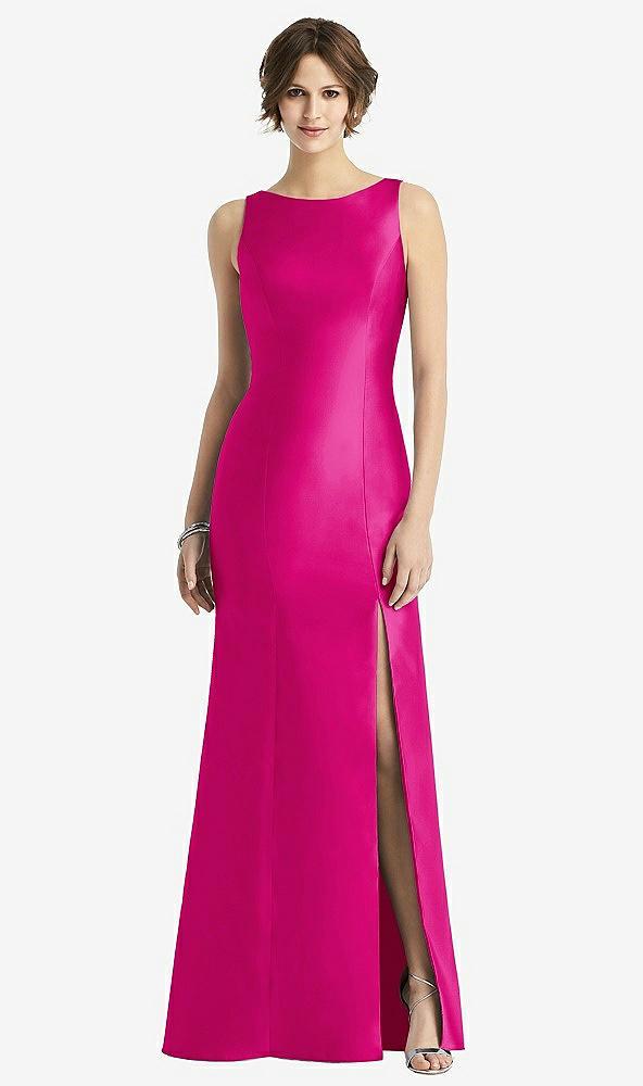 sleeveless satin trumpet gown with bow at open-back