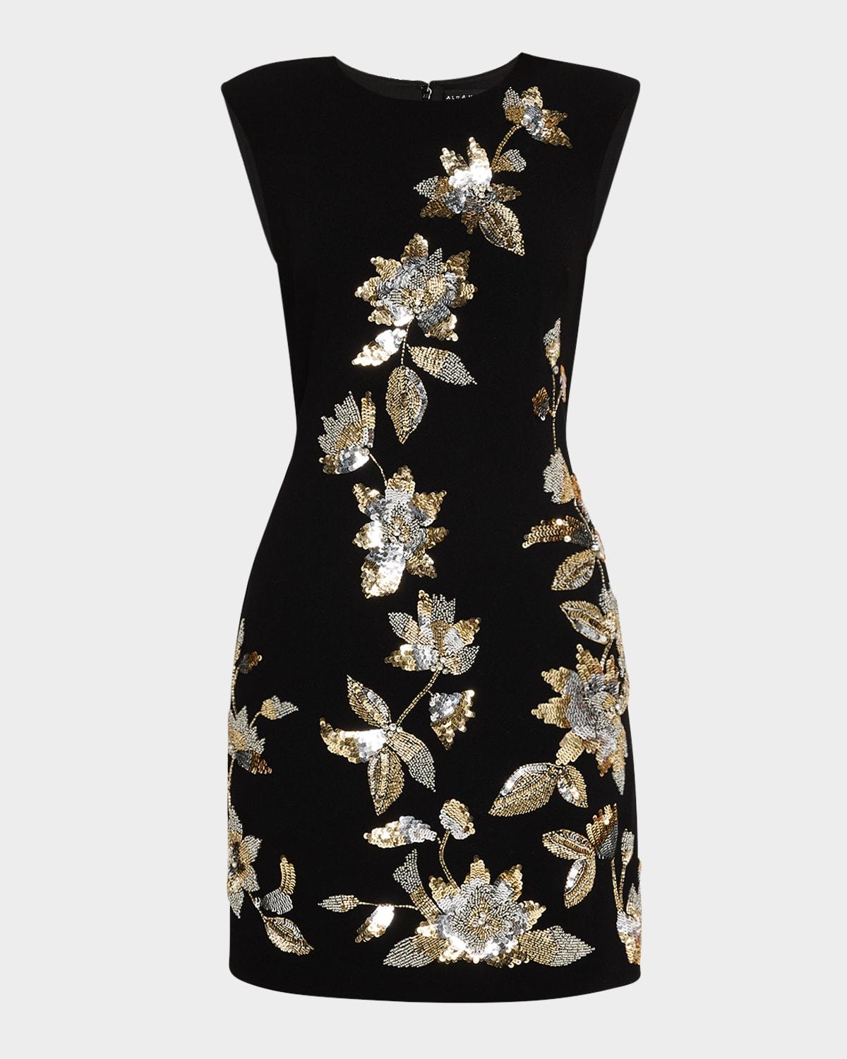 sleeveless sequin floral crepe mini dress