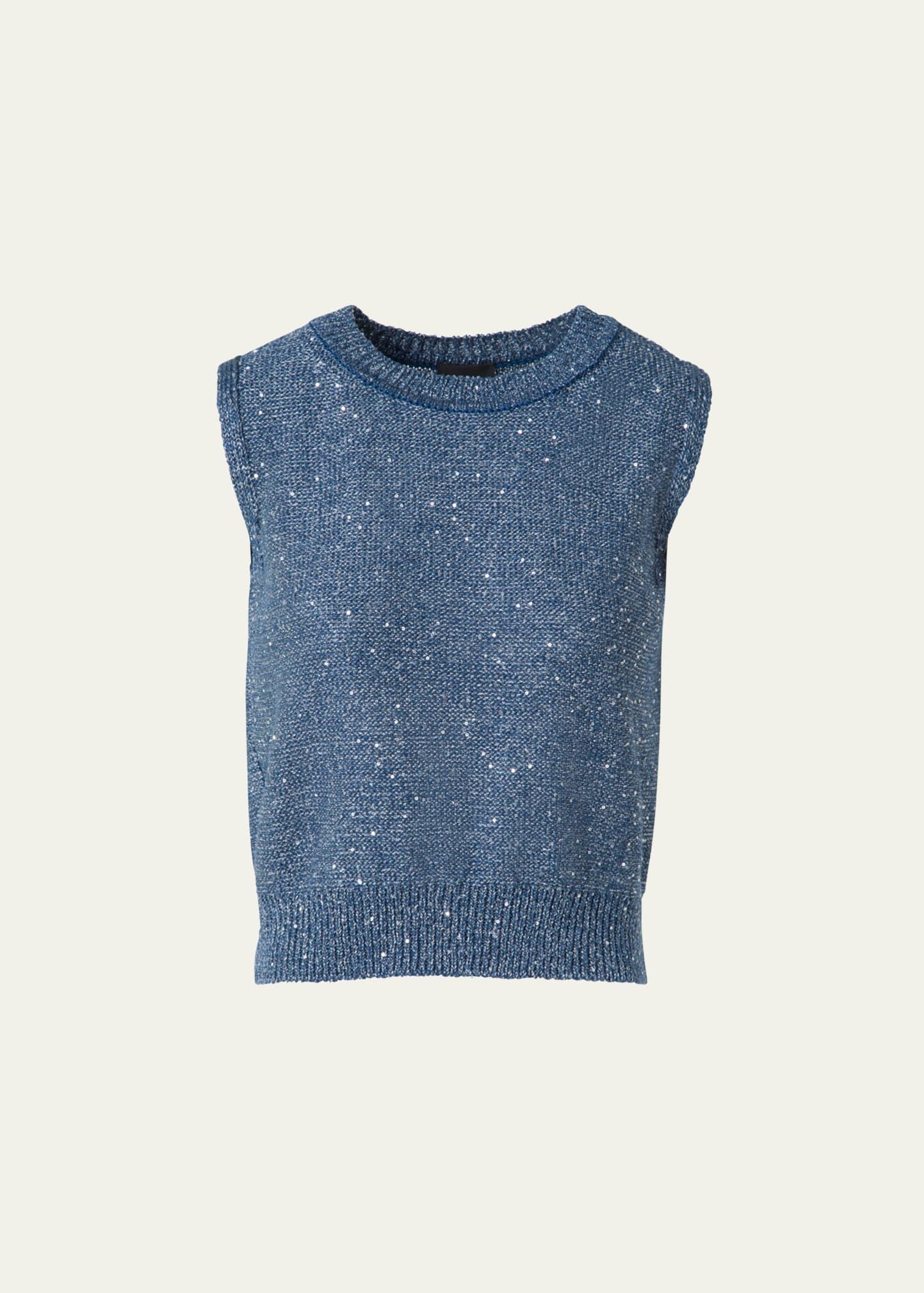 sleeveless sequined crewneck top