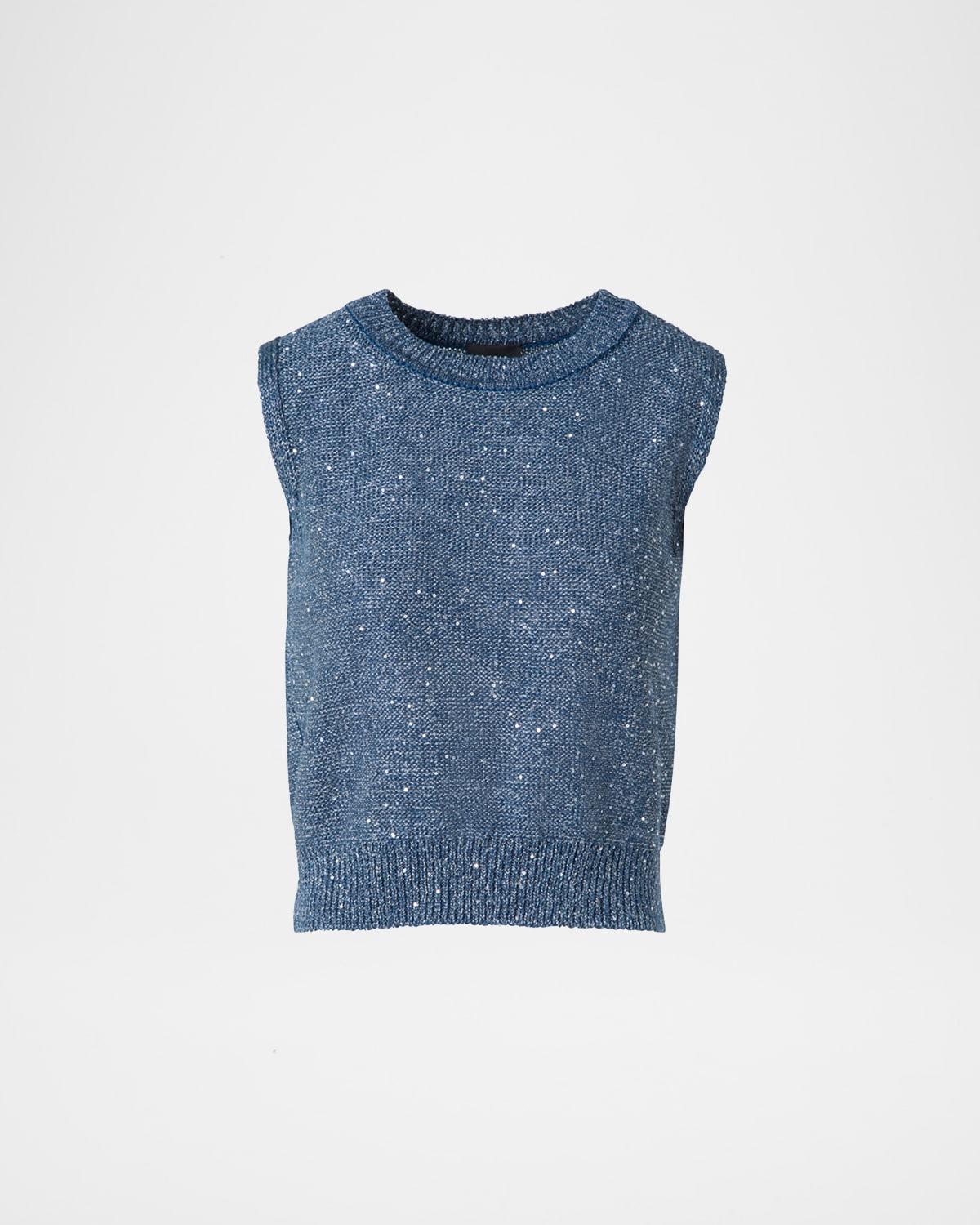 sleeveless sequined crewneck top
