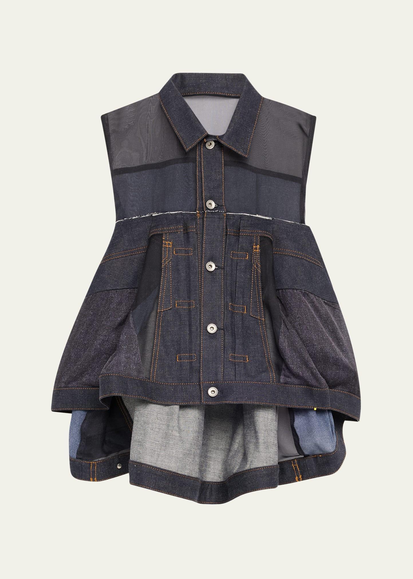 sleeveless sheer denim flowy top
