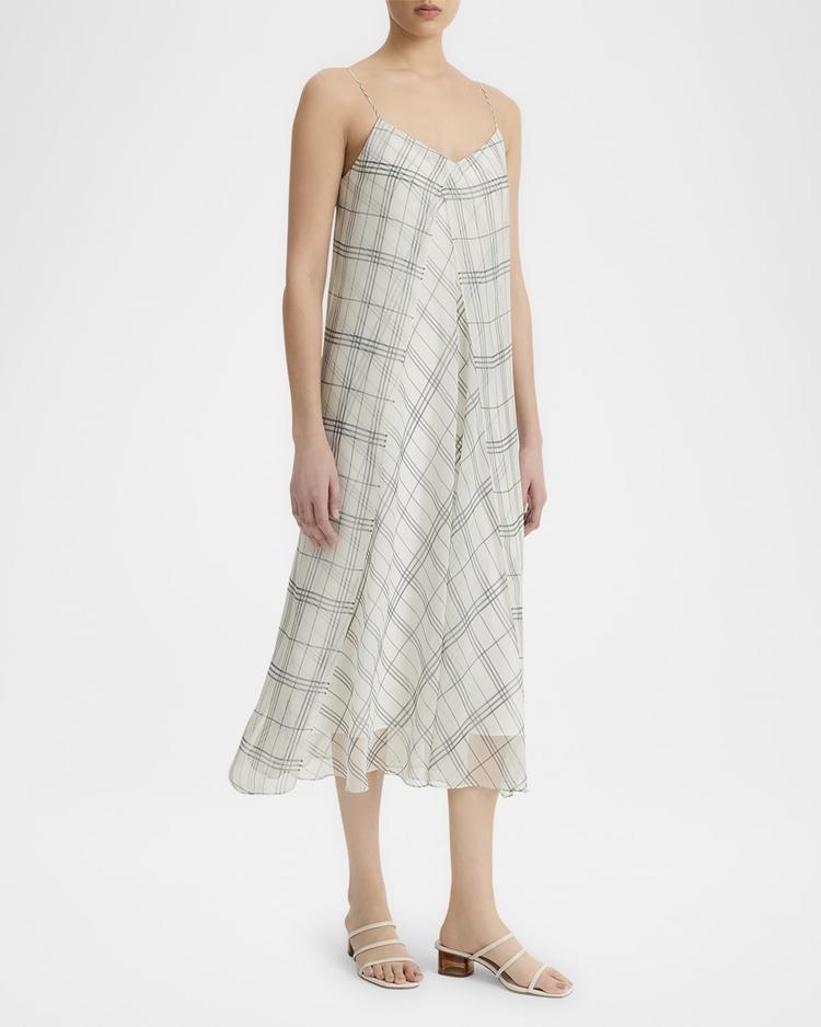 sleeveless sheer plaid midi dress