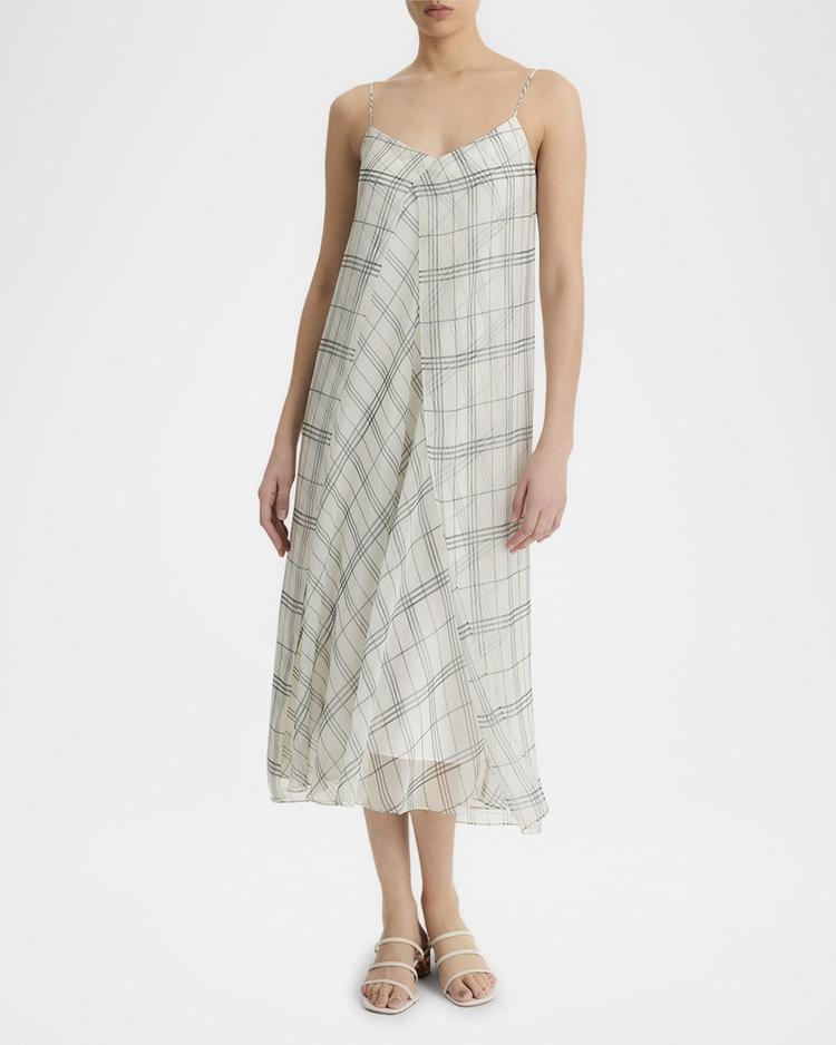 sleeveless sheer plaid midi dress