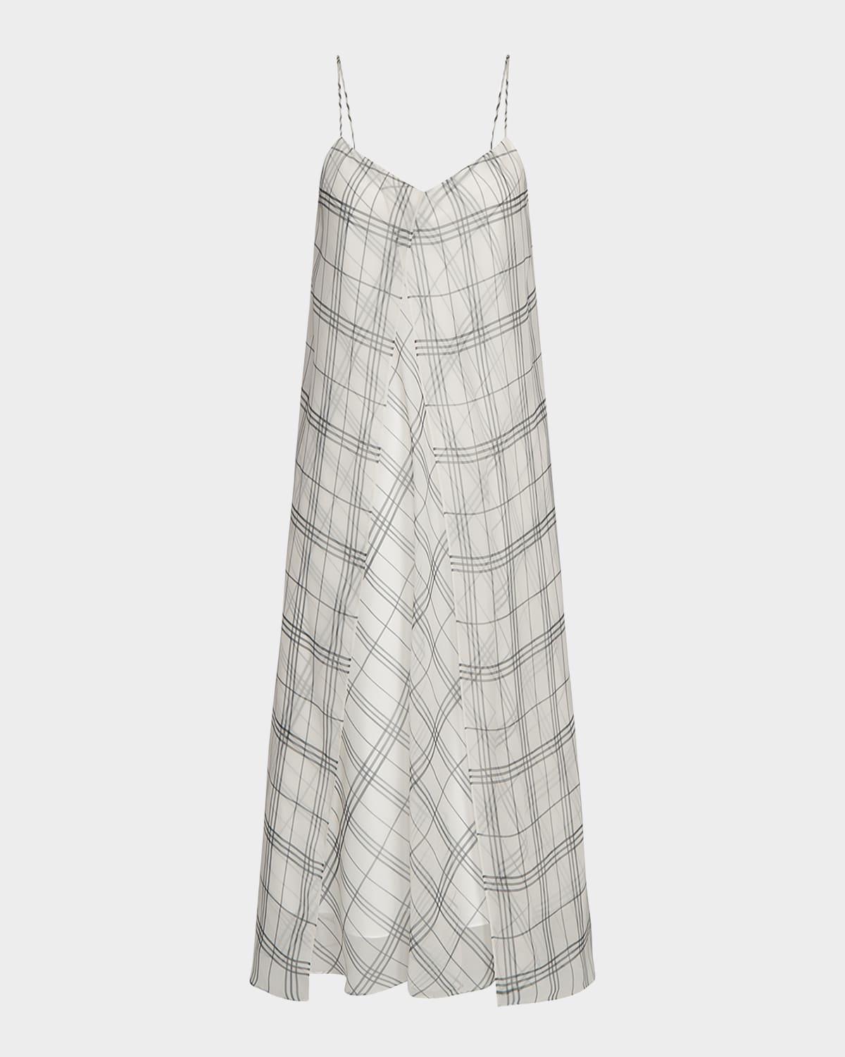 sleeveless sheer plaid midi dress
