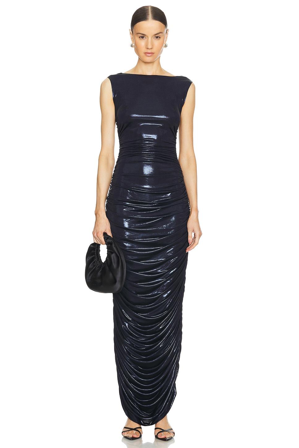 sleeveless side shirred gown