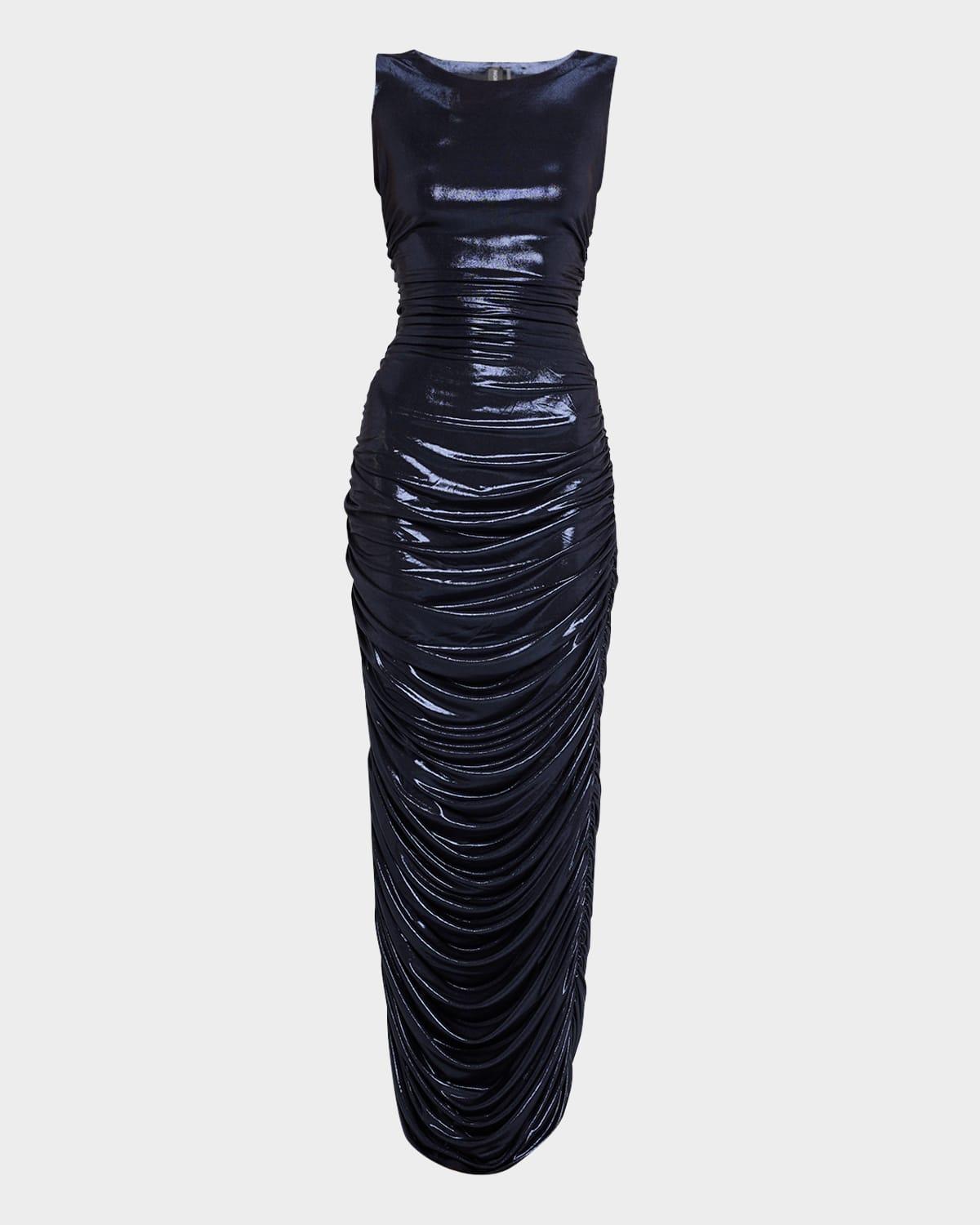 sleeveless side shirred gown