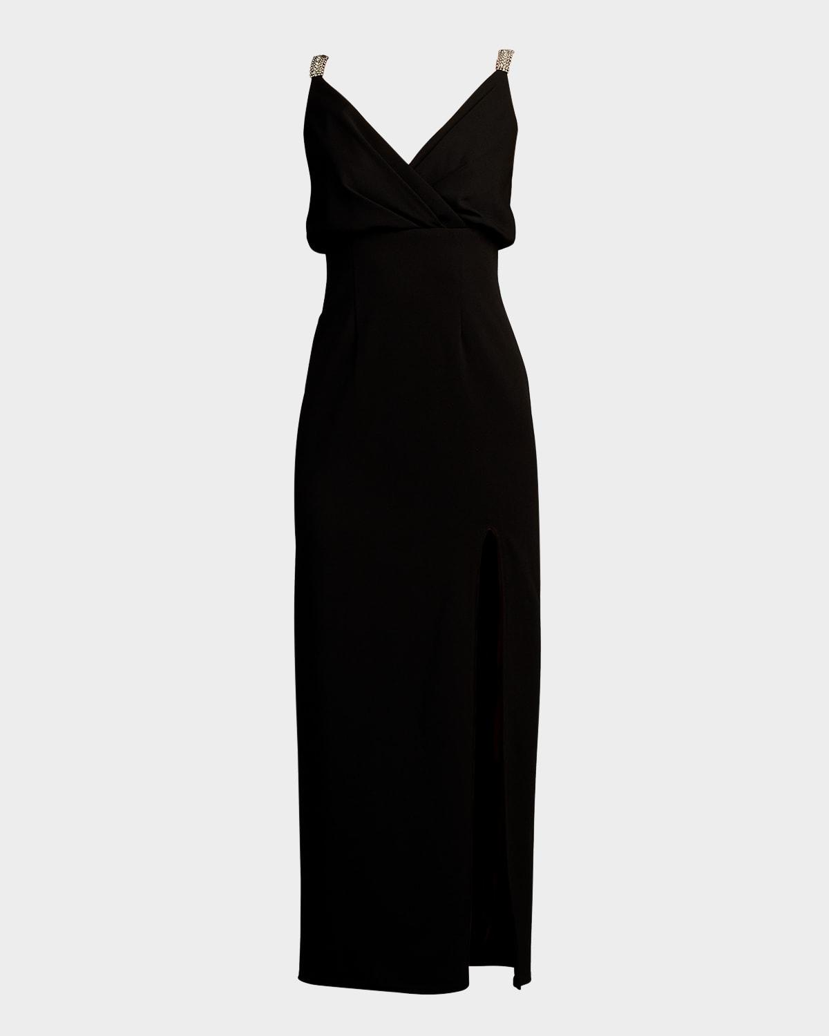 sleeveless side-slit crepe maxi dress