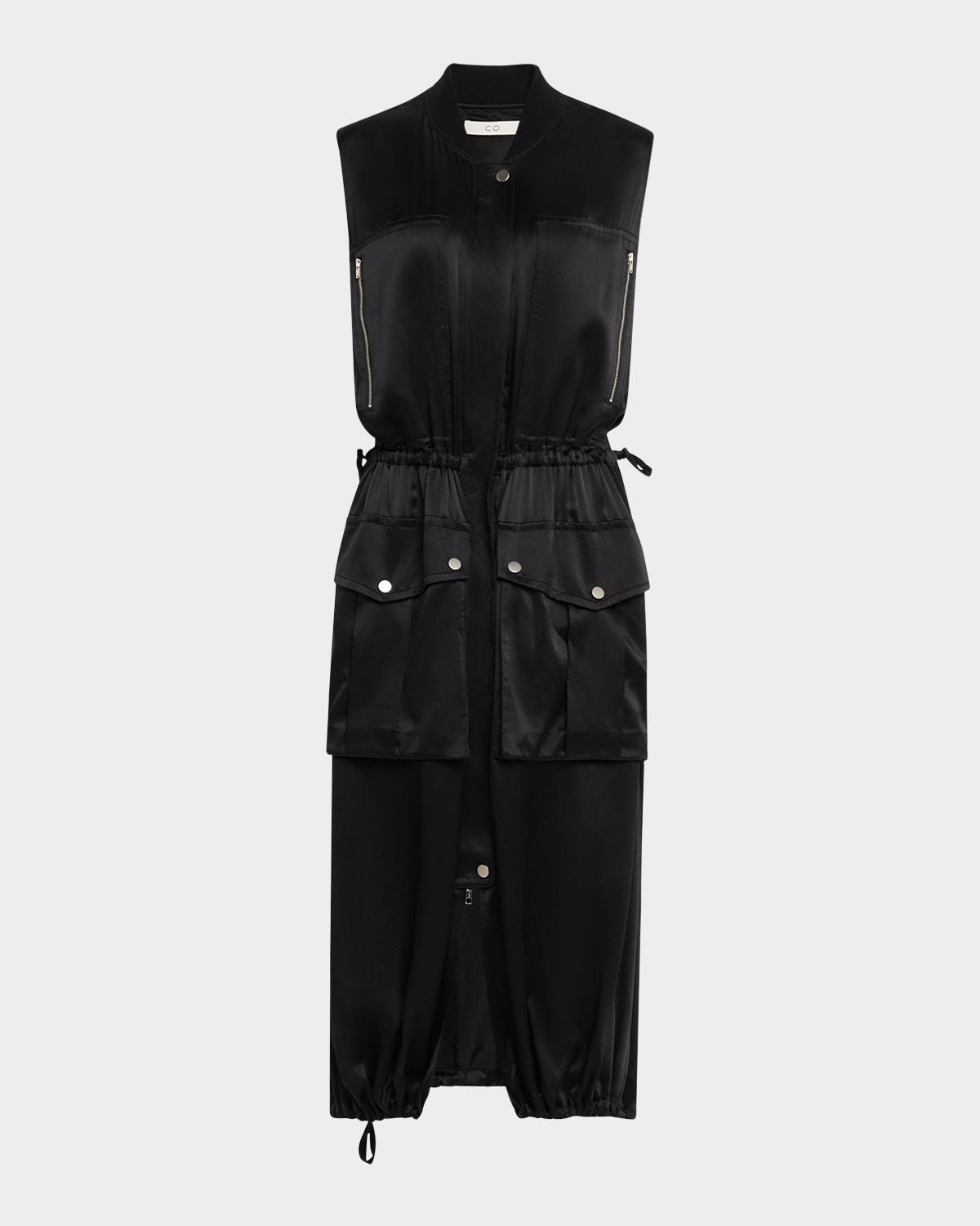 sleeveless silk midi cargo dress