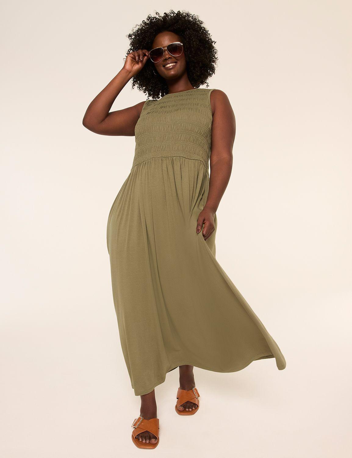sleeveless smocked-bodice maxi dress