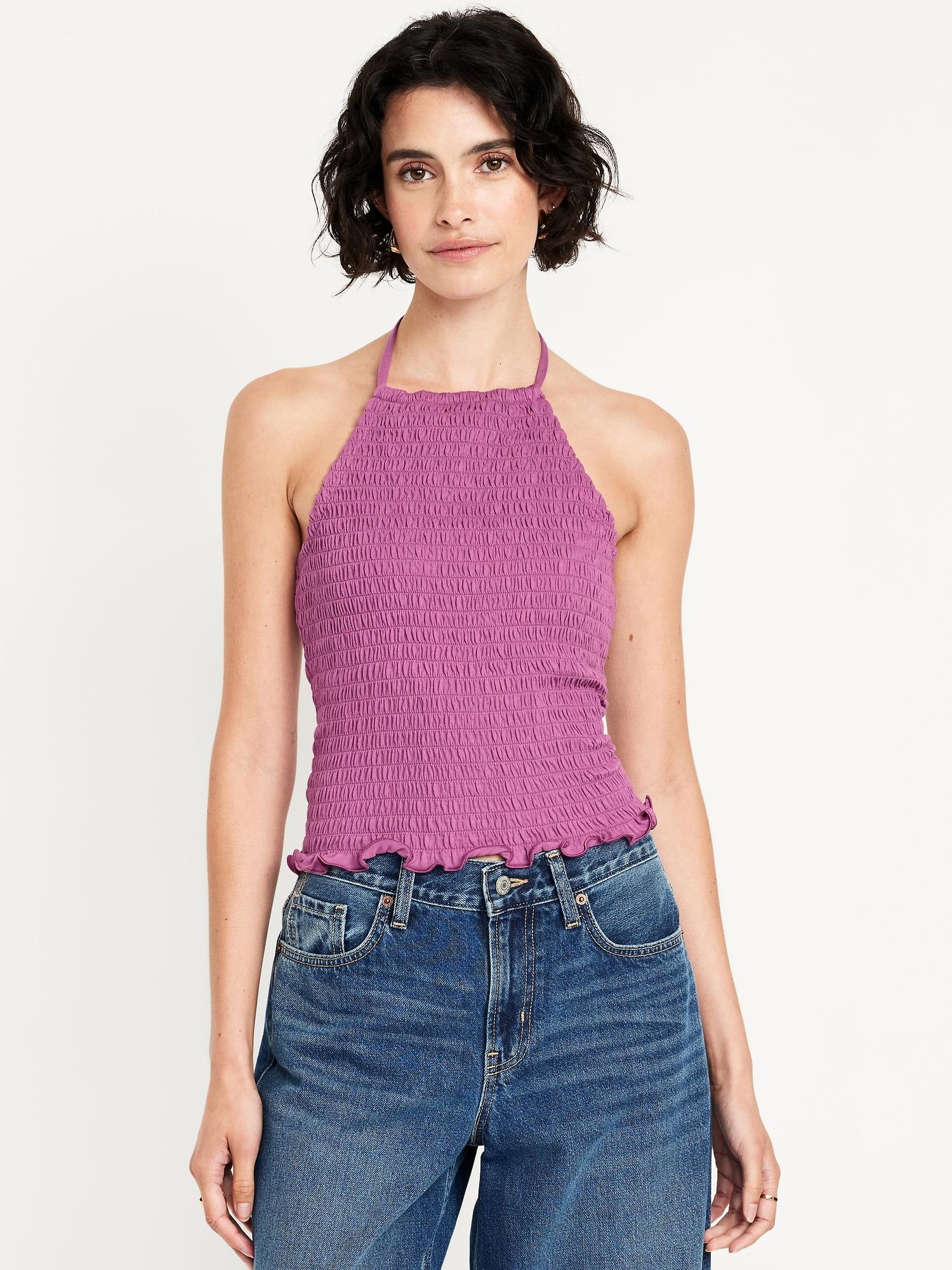 sleeveless smocked crop top