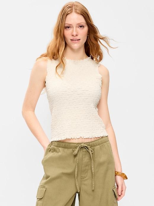 sleeveless smocked tank top