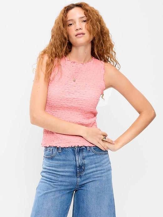 sleeveless smocked tank top