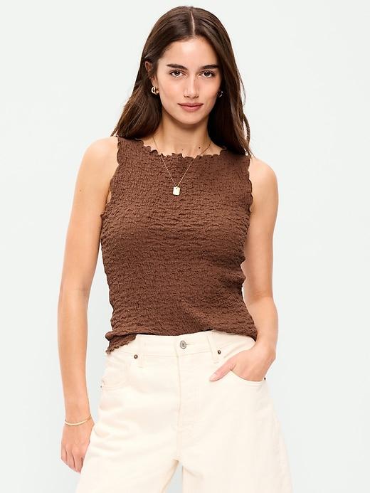 sleeveless smocked tank top