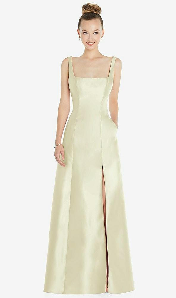 sleeveless square-neck princess line gown with pockets