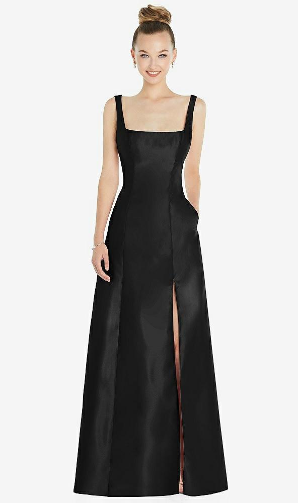 sleeveless square-neck princess line gown with pockets