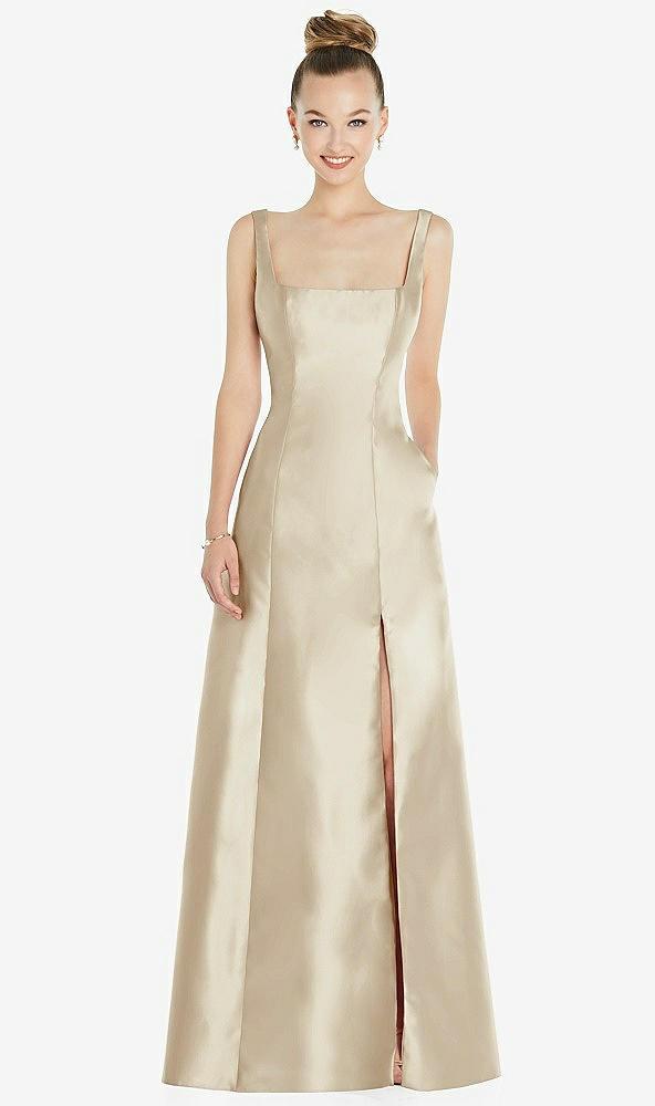 sleeveless square-neck princess line gown with pockets