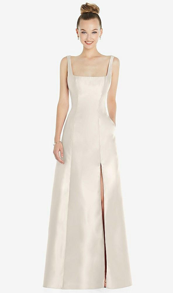 sleeveless square-neck princess line gown with pockets