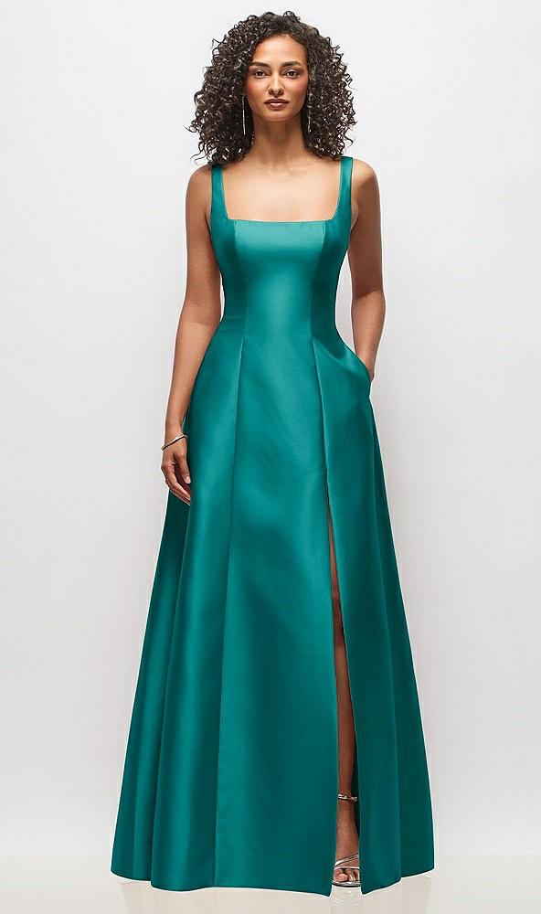 sleeveless square-neck princess line gown with pockets