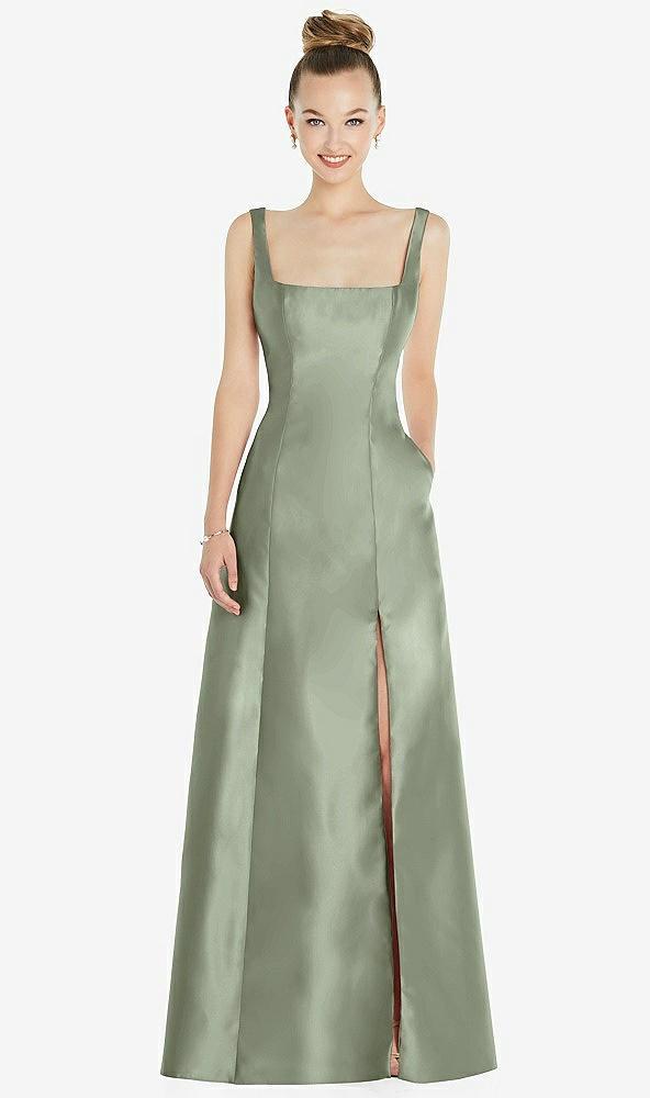 sleeveless square-neck princess line gown with pockets
