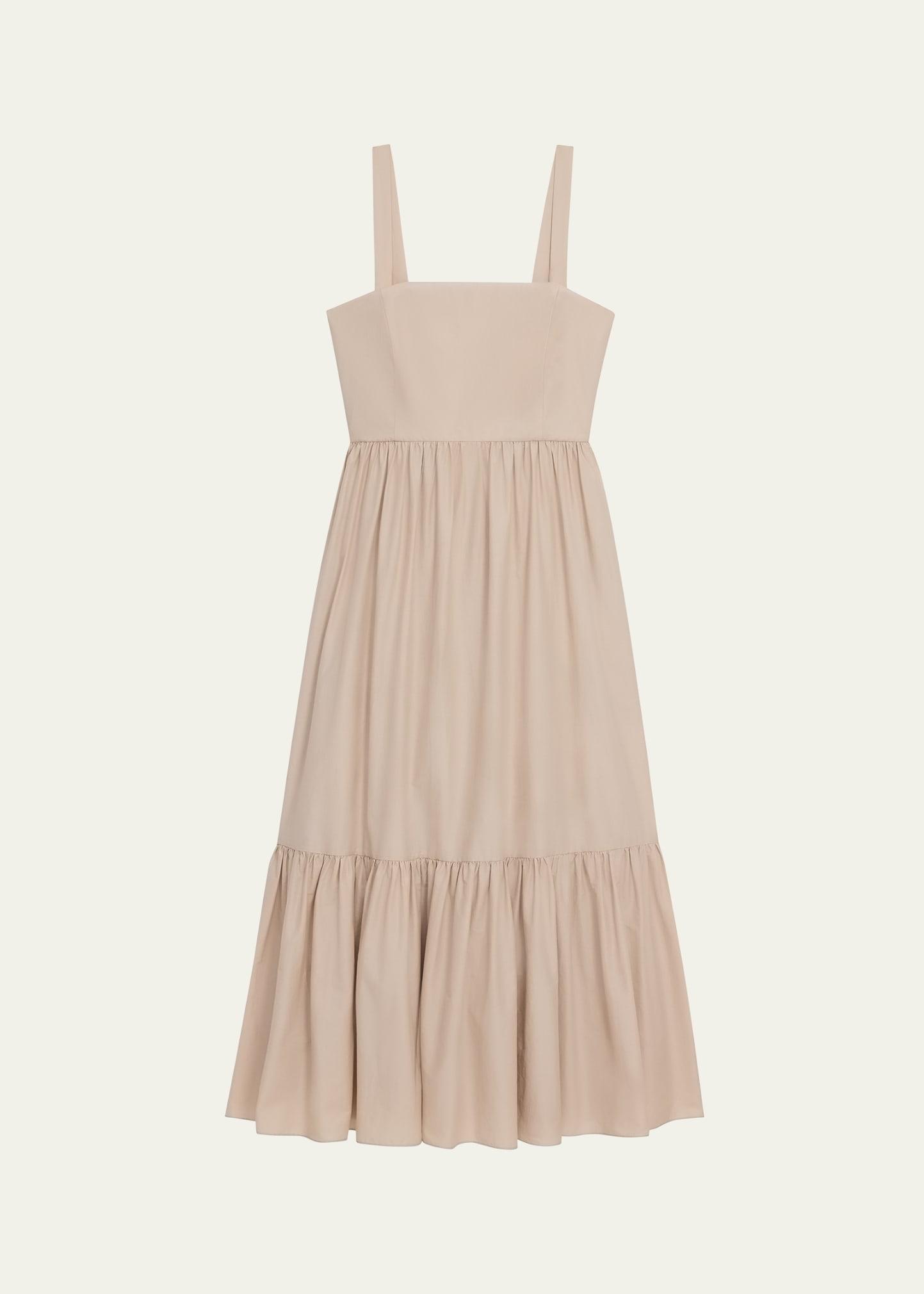 sleeveless square-neck tiered poplin midi dress